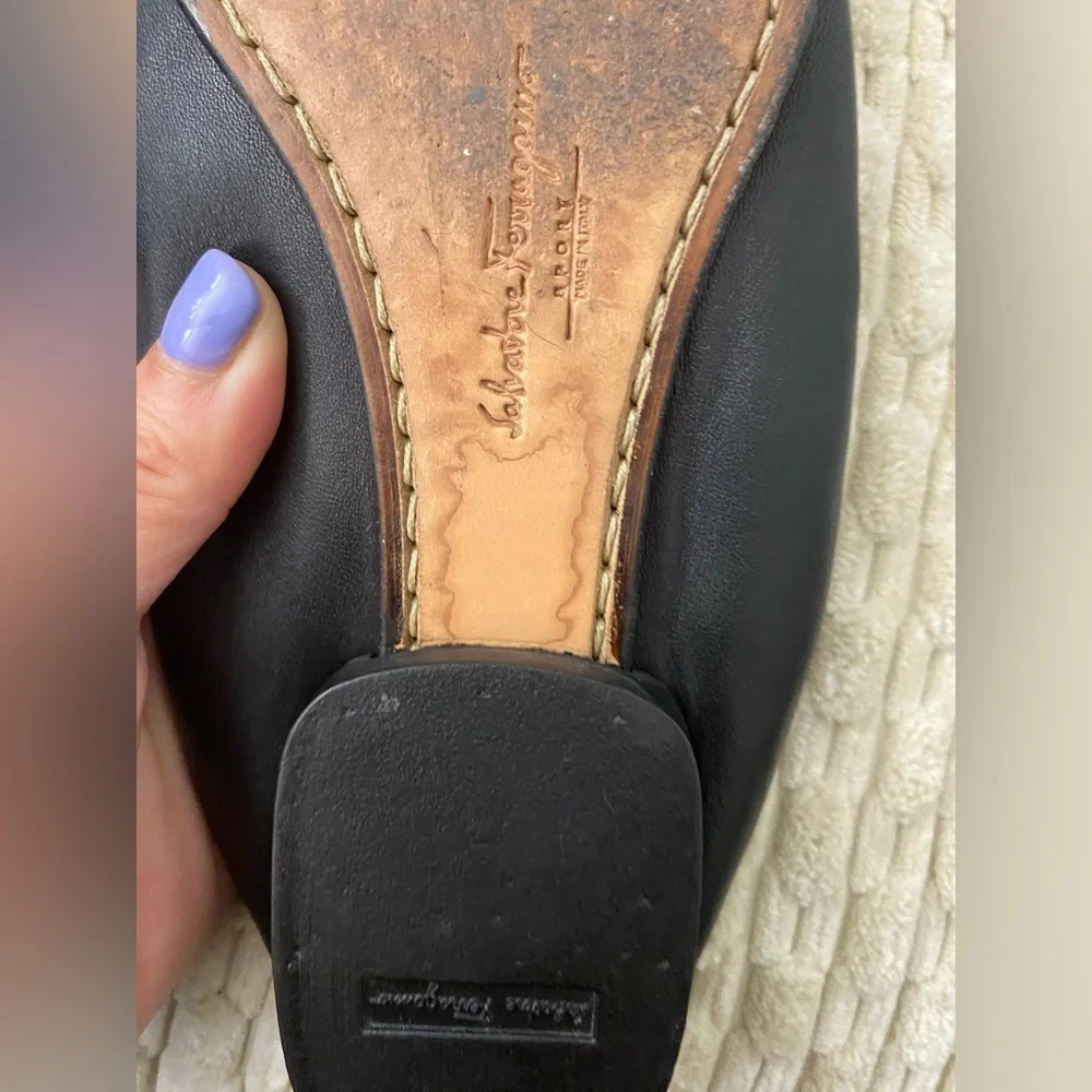 Salvatore Ferragamo Sport Black leather  ballerina Loafers men’s women’s 7.5 - Picture 5 of 15